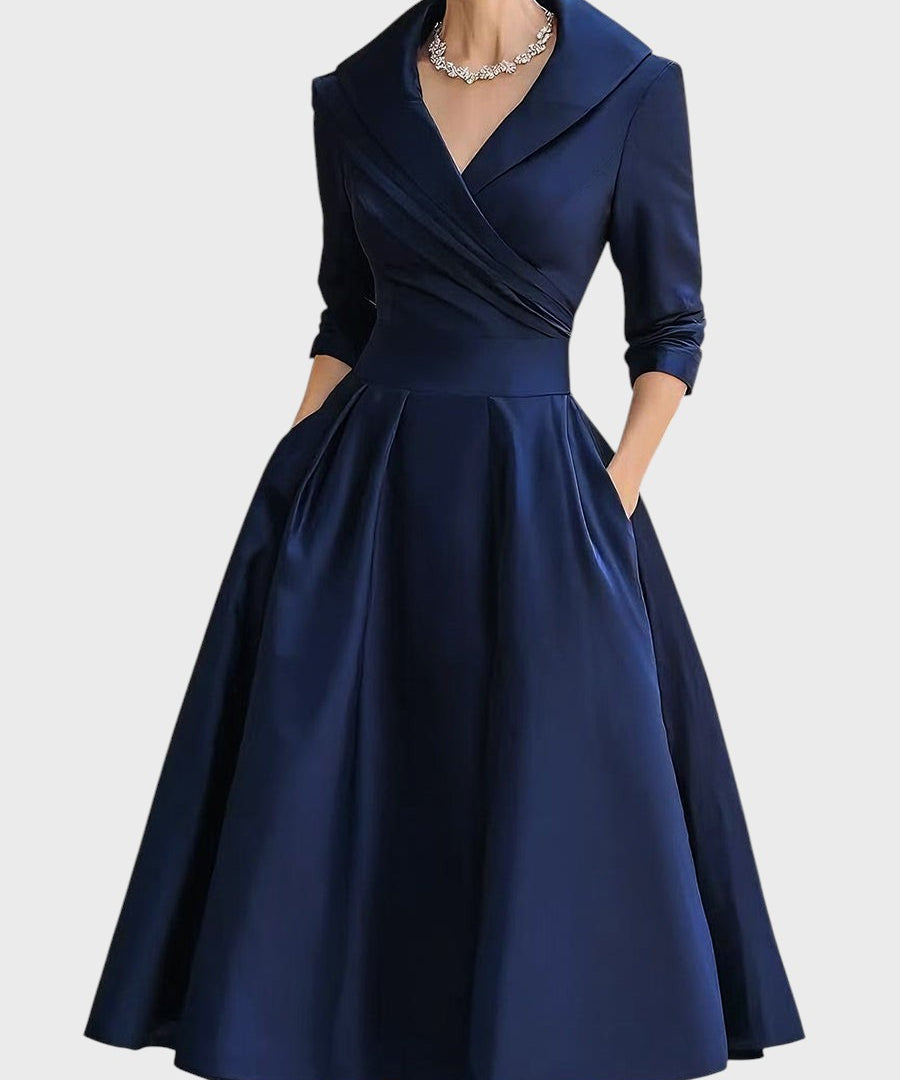 Tereza | Rochie Midi Elegantă cu Mâneci Lungi