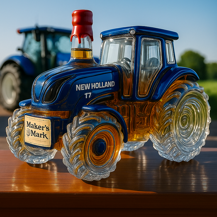 Sticlă de whiskey clasică în formă de tractor New Holland T7