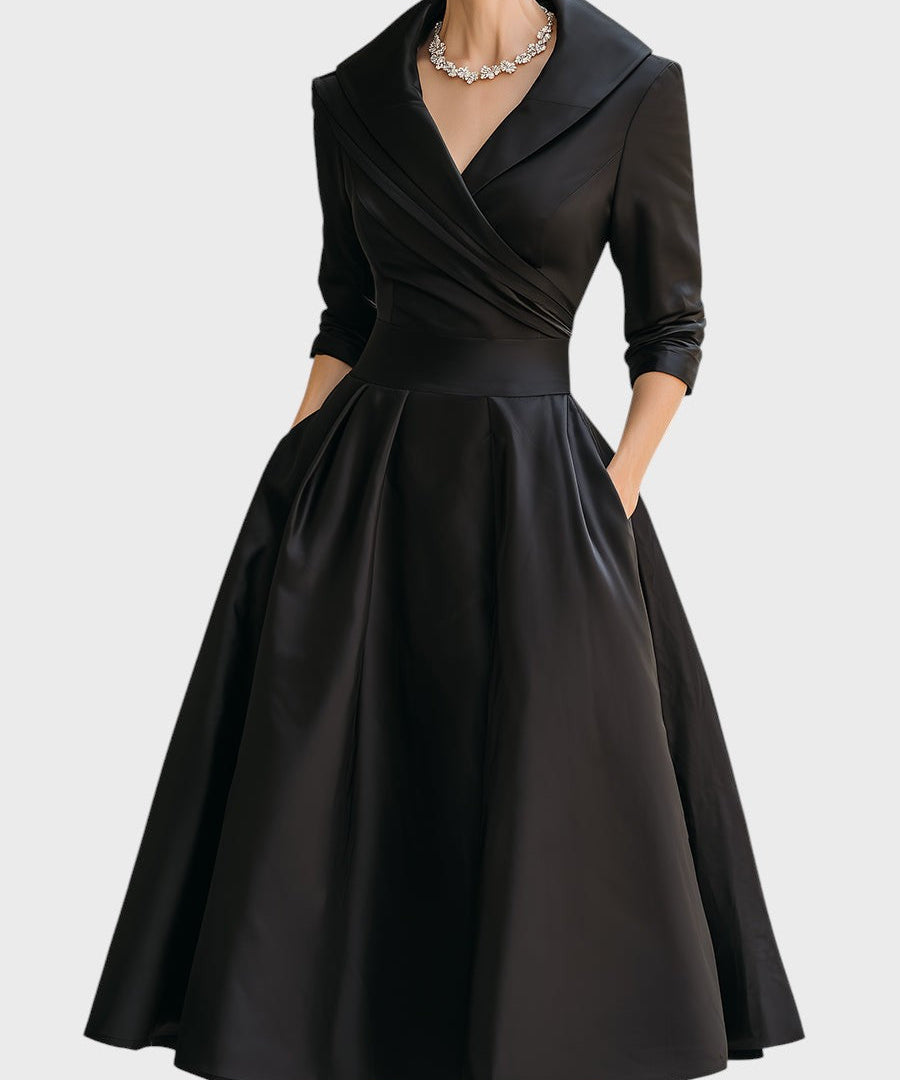 Tereza | Rochie Midi Elegantă cu Mâneci Lungi